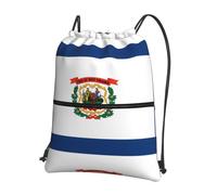 CNTDBU West Virginia Flag Drawstring Backpack with Zip-Waterproof Lightweight Daypack for Gym Sports, Adjustable Cinch Bag for Travel Hiking