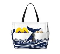 CNTDBU Whale Tail Wave Large Capacity Beach Travel Bag-Waterproof Weekender Duffle with 7 Pockets, Oversized Tote for Gym Camping, Lightweight Foldable