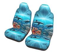 CNTDBU Whales under the sea Car Seat Covers 2 Pack-Universal Fit Front Seat Protector for Cars SUV Truck, Elastic Bottom Breathable Auto Seat Covers