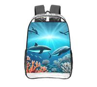 CNTDBU Whales under the sea Clear Backpack 16 Inch-Transparent PVC Stadium Approved Bag, Custom All-Over Print Front Pocket, Lightweight Travel Daypack Unisex