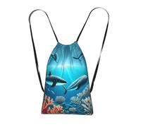 CNTDBU Whales under the sea Foldable Drawstring Rucksack-Lightweight Packable Reusable Shopping Bag for Travel, Compact Pocket Sling Backpack for Camping Gym