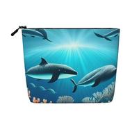 CNTDBU Whales under the sea Hemp Texture Makeup Bag - Waterproof Large Cosmetic Organizer Pouch for Travel Toiletries & Daily Essentials