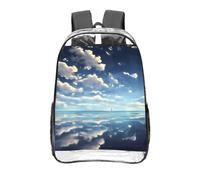 CNTDBU White clouds over the sea Clear Backpack 16 Inch-Transparent PVC Stadium Approved Bag, Custom All-Over Print Front Pocket, Lightweight Travel Daypack Unisex
