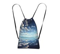 CNTDBU White clouds over the sea Foldable Drawstring Rucksack-Lightweight Packable Reusable Shopping Bag for Travel, Compact Pocket Sling Backpack for Camping Gym