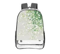 CNTDBU White Flower Vine Clear Backpack 16 Inch Heavy Duty-Stadium Approved Transparent PVC Bookbag, Reinforced Bottom Travel Daypack Unisex