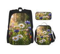 CNTDBU Wild Flower Meadow Backpack Lunch Bag Pouch Set-3 in 1 Travel Bag for Commuters, Insulated Lunch Tote for Work with Laptop Sleeve