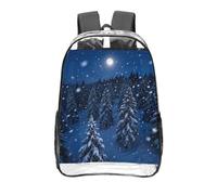 CNTDBU Winter Snow Pine Clear Backpack 16 Inch Heavy Duty-Stadium Approved Transparent PVC Bookbag, Reinforced Bottom Travel Daypack Unisex