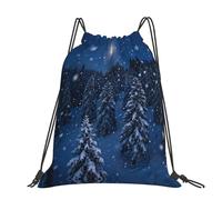 CNTDBU Winter Snow Pine Large Cinch Sack Bag-Waterproof Lightweight Rucksack For Gym Sports, Casual Drawstring Backpack For Travel Hiking