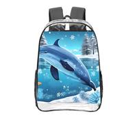CNTDBU winter the dolphin Clear Backpack 16 Inch-Transparent PVC Stadium Approved Bag, Custom All-Over Print Front Pocket, Lightweight Travel Daypack Unisex