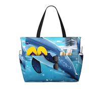 CNTDBU winter the dolphin Large Capacity Beach Travel Bag-Waterproof Weekender Duffle with 7 Pockets, Oversized Tote for Gym Camping, Lightweight Foldable