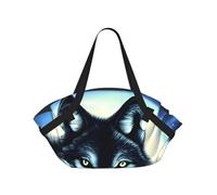 CNTDBU wolf under moon 2-in-1 Picnic Blanket Bag-Foldable Waterproof Round Mat for Beach Park, Portable Camping Tote with Storage Pockets for Outdoor Adventures