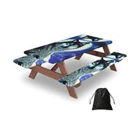 CNTDBU wolf under moon Picnic Table Cover 60in-Waterproof Bench Covers Set for Camping, Elastic Edge Tablecloth for Outdoor BBQ