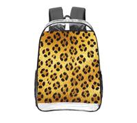 CNTDBU Yello Leopard print Clear Backpack 16 Inch Heavy Duty-Stadium Approved Transparent PVC Bookbag, Reinforced Bottom Travel Daypack Unisex