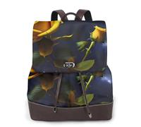 CNTDBU Yellow Roses Starry Night Women's Leather Backpack-Soft PU Leather Daypack for Travel Work, Lightweight Casual Laptop Bag for Women