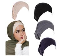 Cntqiang 4 Pieces Muslim Inner Hijab Cap for Women Cross Turban Underscarf Undercap Bonnet Islamic Jersey Tube Caps, Black+navy+grey+beige, One Size