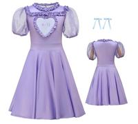 Cnulaueu Girls' Melanie Cosplay Costume K12 Purple Dress Suit Halloween Stage Outfit Dress Headwear Full Set (Purple, XL)