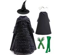 Cnulaueu Little Bad Witch Cosplay Costume Black Jacquard Tulle Princess Dress Cape Uniform Full Set Halloween Stage Outfits (Black 3, XS)