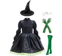 Cnulaueu Little Bad Witch Cosplay Costume Black Jacquard Tulle Princess Dress Cape Uniform Full Set Halloween Stage Outfits (Black 4, XL)