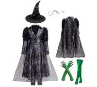 Cnulaueu Little Bad Witch Cosplay Costume Black Jacquard Tulle Princess Dress Cape Uniform Full Set Halloween Stage Outfits (Black 1, XL)