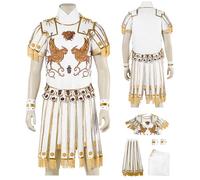 Cnulaueu Mens Gladiator Marcus Cosplay Costume Roman Warrior Armour Top Skirt Halloween Outfit Combat Uniform Suit (White, X-Large)