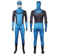 Cnulaueu Men's Invincible Cosplay Costume Mark Grayson Jumpsuit, Fight Uniform Suit, Anime Halloween Outfit, Bodysuit (Blue, XS)