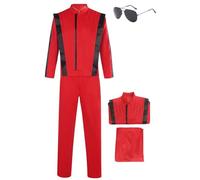 Cnulaueu Mens Jazz Singer Cosplay Costume Red Jacket Pants Thriller Uniform Suit Halloween Stage Punk Outfit Full Set (Red Suit, XX-Large)