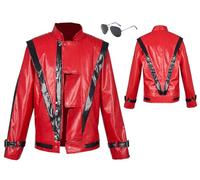 Cnulaueu Mens Jazz Singer Cosplay Costume Red Jacket Pants Thriller Uniform Suit Halloween Stage Punk Outfit Full Set (Red Jacket, XX-Large)