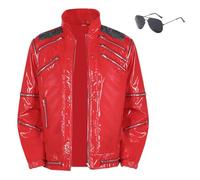 Cnulaueu Mens Jazz Singer Cosplay Costume Red PU Jacket Coat Super Idol Uniform Suit Halloween Stage Punk Outfit Full Set (Red Jacket, X-Small)