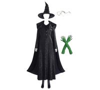 Cnulaueu Womens Bad Witch Cosplay Costume Black Witch Cloak Robe Suit Halloween Outfits Dress Cape Hat Gothic Full Set (Black, Small)