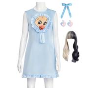 Cnulaueu Women's Cry Baby Melanie Cosplay Costume K12 Blue Dress Suit Halloween Stage Outfit Pyjamas Dress Full Set (Blue with Wig, XL)