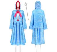 Cnulaueu Women's Fairy Godmother Cosplay Costume Hood Cape Dress Bow Tie Suit Stories Halloween Outfits Robe (Blue 2, 3XL)
