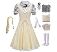 Cnulaueu Womens Good Witch Cosplay Costume Magic School Uniform Suit Halloween Outfits Cream Vest Dress Gothic Full Set (Cream with Wig, XXL)