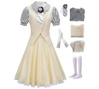 Cnulaueu Womens Good Witch Cosplay Costume Magic School Uniform Suit Halloween Outfits Cream Vest Dress Gothic Full Set (Cream, XXL)