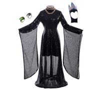 Cnulaueu Women's White Snow Cosplay Costume Evil Queen Black Floor Sequins Dress Suit Fairy Tale Halloween Outfits (Black, L)