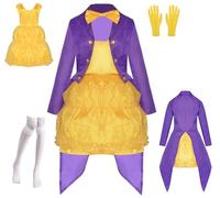 Cnulaueu Womens Willy Dress Cosplay Costume Suit Chocolate Factory Prequel Halloween Outfit Tailcoat Dress Necktie Full Set (Purple, XX-Large)