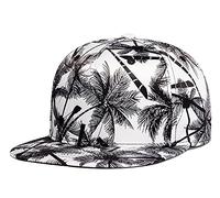 CNUSER Snapback Hats for Men Women,Fashion Baseball Cap,Hip Hop Flat Bill Brim Adjustable Dad Hats, White Palm Tree, One Size