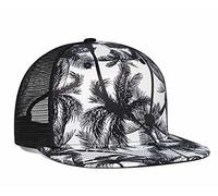 CNUSER Trucker Hat Palm Tree Mens Women Snapback Hats - The Great Outdoors Adjustable Baseball Cap,Black White Coco Mesh Hat, White