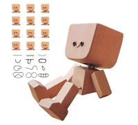 CNWEUFT Shaking Wooden Man Figurine With 12 PCS Magnetic Expressions, Handmade Shaking Feet Wooden Car Dashboard Decorations, Creative Wood Desktop Decor