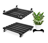 Cnwinu 2 Pack Wooden Plant Stand with Metal Lockable Caster Wheels,30cm Heavy Duty Plant Trolley,360°Rolling Plant Caddy with Wheels for Indoor Outdoor Home Garden(2 Pieces Black Square)