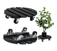 Cnwinu 2 Pack Wooden Plant Stand with Metal Lockable Caster Wheels,30cm Heavy Duty Plant Trolley,360°Rolling Plant Caddy with Wheels for Indoor Outdoor Home Garden(2 Pieces Black Round)