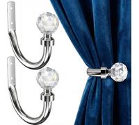 Cnwinu 2 Pieces Crystal Ball Curtain Holdbacks,U Shaped Metal Wall Mounted Tie Backs for Curtains,with Screws,Silver Decorative Curtain Tie Backs Hooks for Hanging Curtains and Other Items