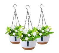 Cnwinu 3 Pack Hanging Plant Pot,Hanging Planter with Drainage Holes and Metal Chains,Plant Hanger Indoor for Plants Flowers,Indoor Outdoor Garden House Decor(3 Pieces White)