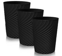 Cnwinu 3 Pack Plastic Waste Paper Bin,Round Rubbish Bin Trash Can,Small Uncovered Trash Bin,8L Waste Bin for Bedroom Office Kitchen Bathroom and Other Rooms (Black)