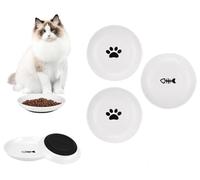 Cnwinu 3 Pcs Ceramic Cat Plates,Ceramic Cat bowl Set,Cat Food Bowl Shallow Cat Bowl with Non-Slip Silicone Bottom,Feeding Cat Bowls And Dog Bowls,Pet Supplies Plates Hold Food,Milk,Water