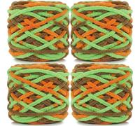 Cnwinu 4 Pack Chunky Yarn,Chunky Wool for Knitting 100g Balls,Multi-Colored Soft Chenille Yarn,Knitting Wool for Knitting&Crocheting Blanket,Cushion,Pet Beds,Bags,Hats,Scarves(Yellow Camel Green)