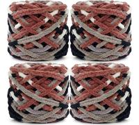 Cnwinu 4 Pack Chunky Yarn,Chunky Wool for Knitting 100g Balls,Multi-Colored Soft Chenille Yarn,Knitting Wool for Knitting&Crocheting Blanket,Cushion,Pet Beds,Bags,Hats,Scarves (Coffee Gray Flowers)