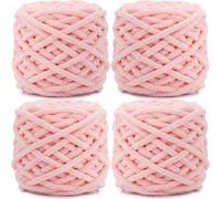 Cnwinu 4 Pack Chunky Yarn,Chunky Wool for Knitting 100g Balls,Multi-Colored Soft Chenille Yarn,Knitting Wool for Knitting&Crocheting Blanket,Cushion,Pet Beds,Bags,Hats,Scarves (Light Pink)