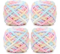 Cnwinu 4 Pack Chunky Yarn,Chunky Wool for Knitting 100g Balls,Multi-Colored Soft Chenille Yarn,Knitting Wool for Knitting&Crocheting Blanket,Cushion,Pet Beds,Bags,Hats,Scarves (Macaron)