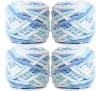 Cnwinu 4 Pack Chunky Yarn,Chunky Wool for Knitting 100g Balls,Multi-Colored Soft Chenille Yarn,Knitting Wool for Knitting&Crocheting Blanket,Cushion,Pet Beds,Bags,Hats,Scarves (White Blue Yellow)