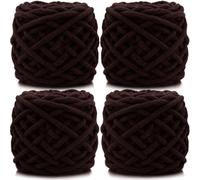 Cnwinu 4 Pack Chunky Yarn,Chunky Wool for Knitting 100g Balls,Multi-Colored Soft Chenille Yarn,Knitting Wool for Knitting&Crocheting Blanket,Cushion,Pet Beds,Bags,Hats,Scarves (Coffee)